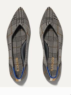 Rothy's Plaid Pointed-Toe Flats in Black, White & Brown